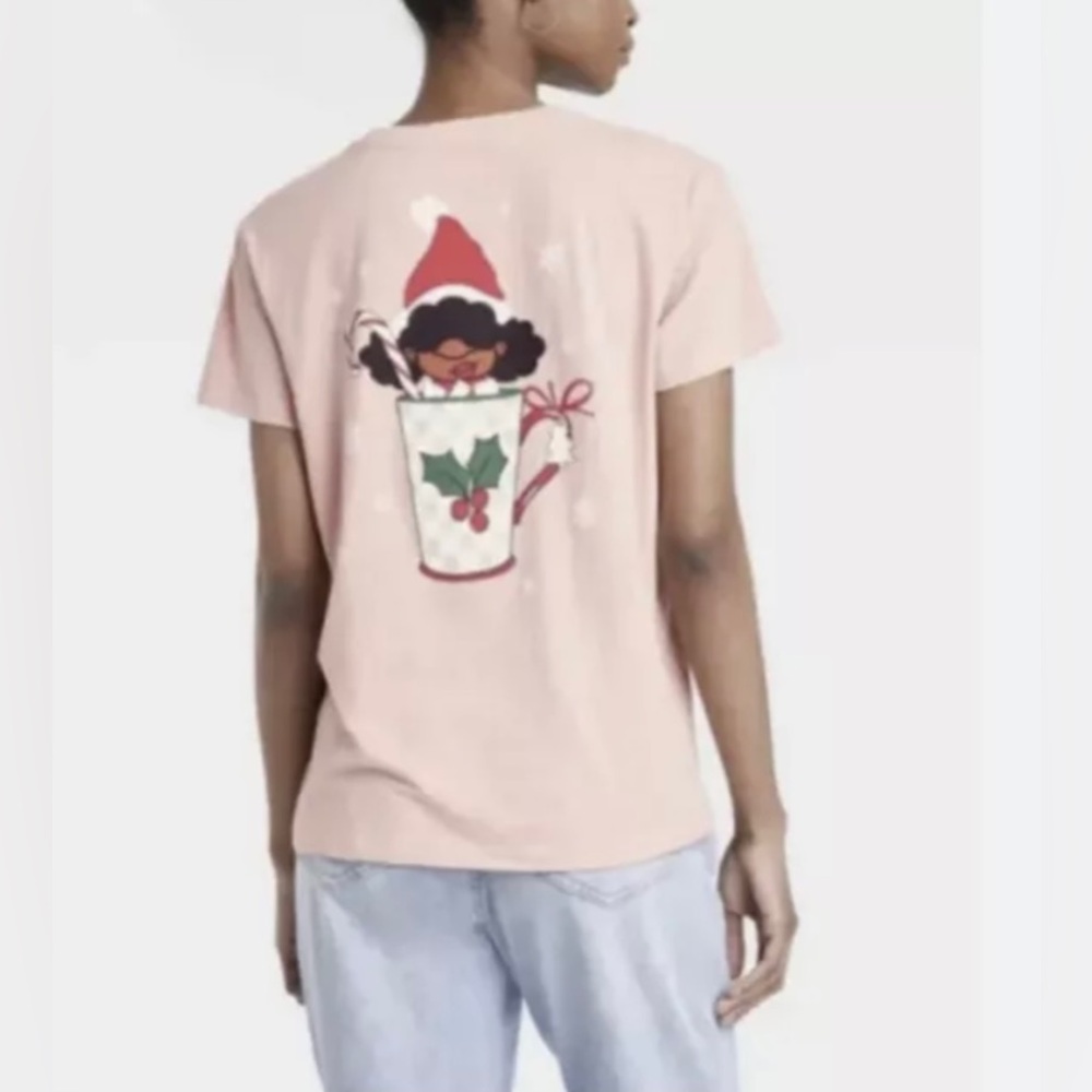 Women’s Black Paper Party “Doing A Latte For Christmas” T-shirt Pink Size Medium